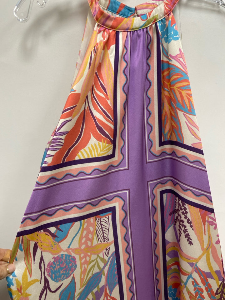 Jade Brand Size S Peach Lavender/Multi Leaves Sleeveless Ladies Dress