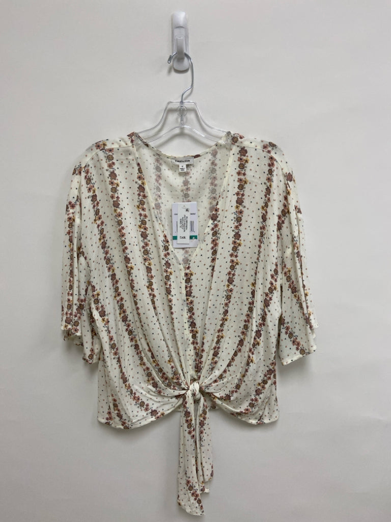 NWT Size XL Cream/Pink Dusty Brown Stripes/Flowers Ladies Top