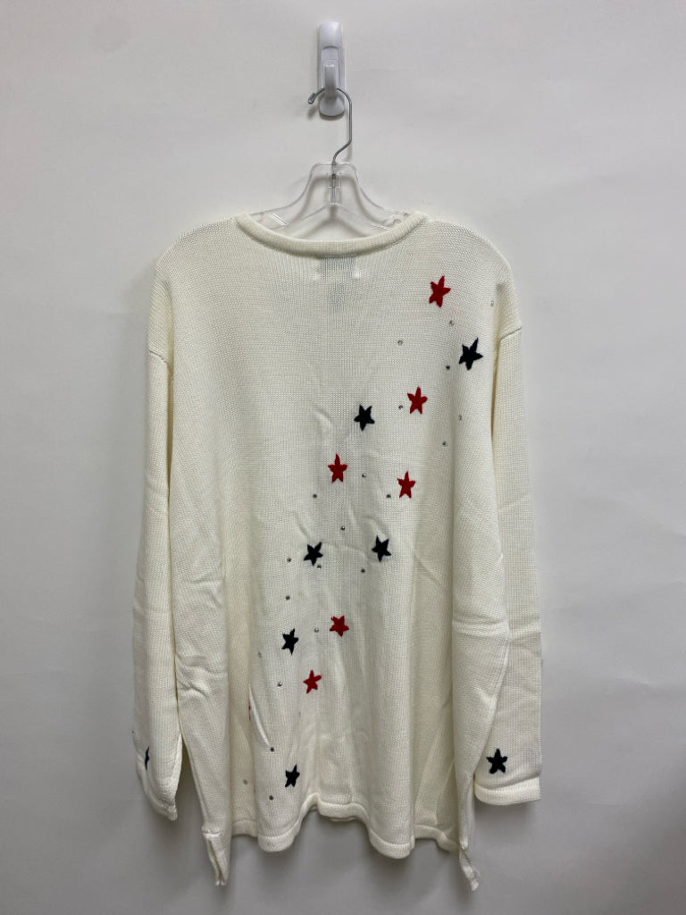 Quacker Factory  SIZE  3X White Navy/Red Stars Plus Size Sweater