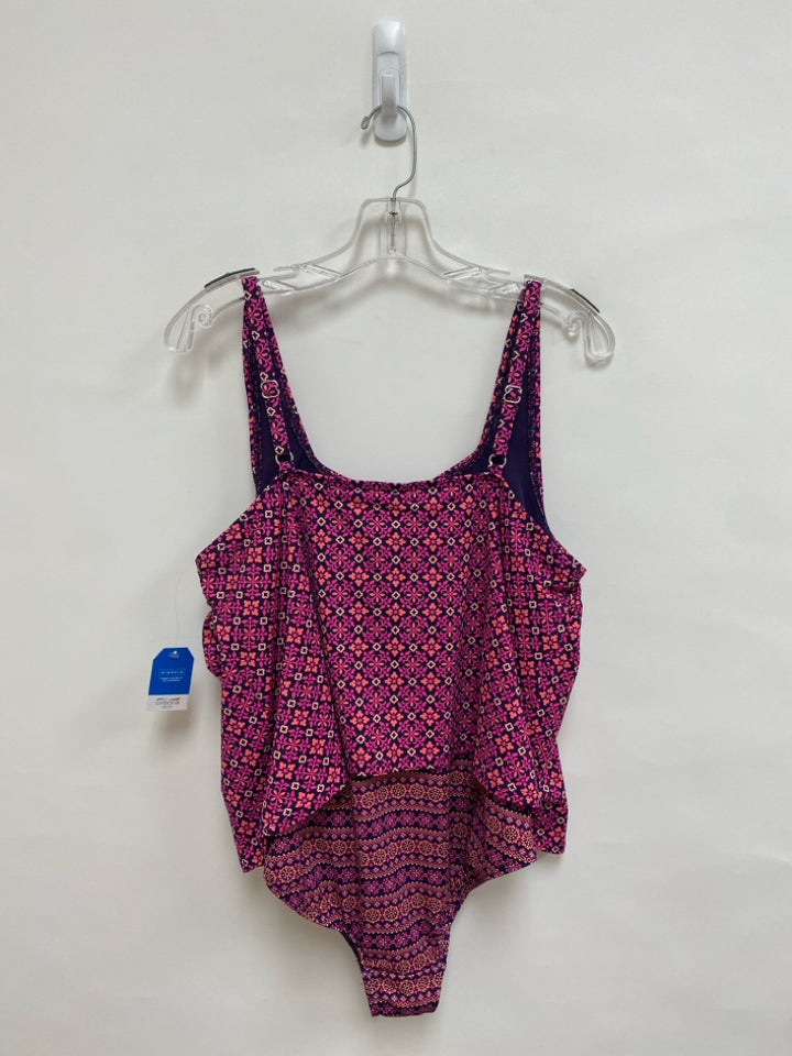 NWT Lands End  SIZE  18 Plum Coral/Pink Floral Plus Size Swimwear