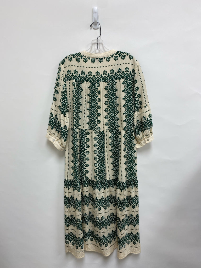 Size L Cream Dark Green Print Ladies Dress