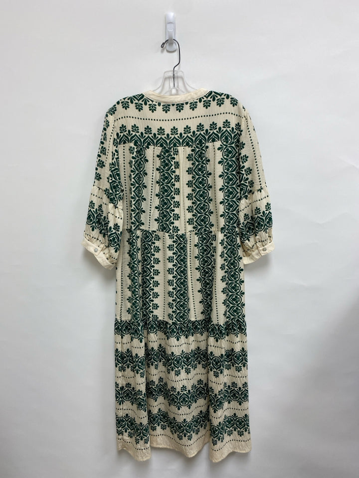 Size L Cream Dark Green Print Ladies Dress
