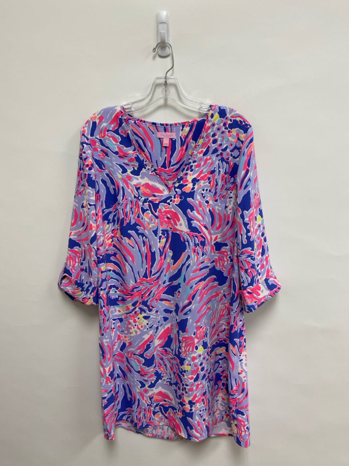LILLY PULITZER Size L Periwinkle Lavender/Pink V Neck Ladies Dress