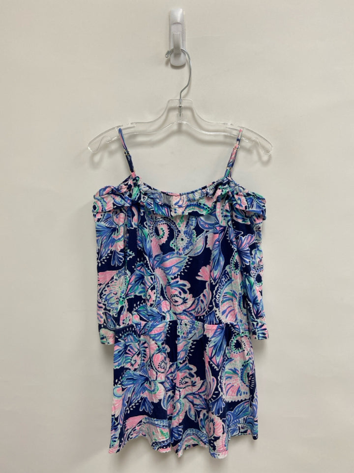 LILLY PULITZER SIZE 8/10 Navy/white Aqua/Pink Cold Shoulder Girl&