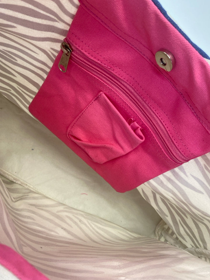 NWT Buckhead Betties Blue/White Pink Trimmed Animal Print Tote Bag