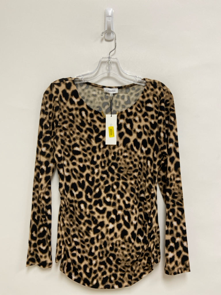 NWT Calvin Klein Size S Beige/Blk Animal Print Long Sleeve Ladies Top