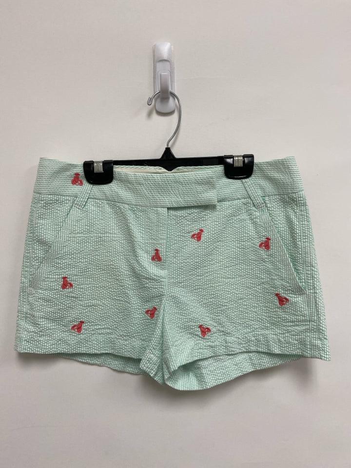 J Crew Size 2 Aqua/White Pink Lobsters Embroidered Ladies Shorts