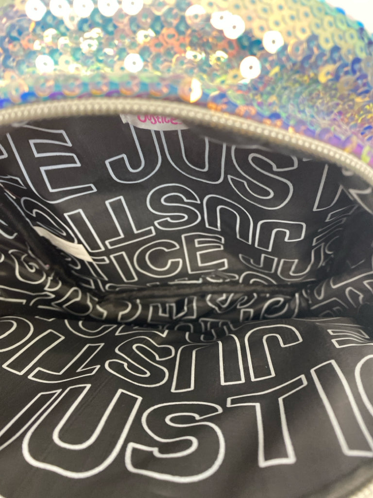 NWT Justice Silver Iridescent Sequined Kids Backpack