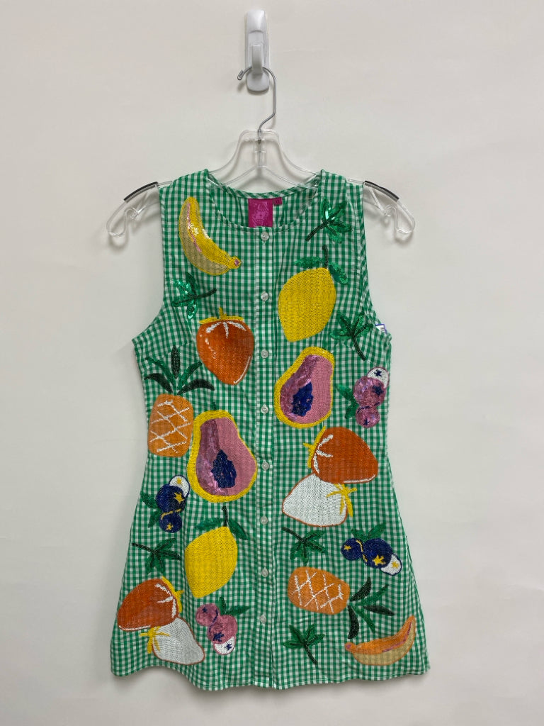 Queen Of Sparkles Size XS Green/White Checkered Sleeveless Ladies Dress