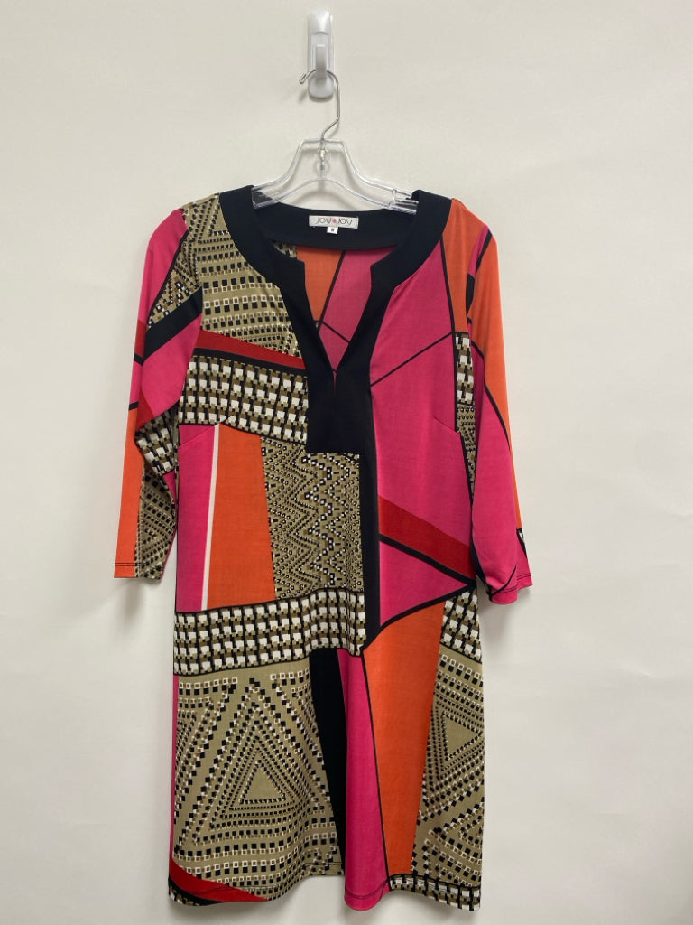 Joy Joy Size M Black/Pink Coral/Brown Geometric Ladies Dress