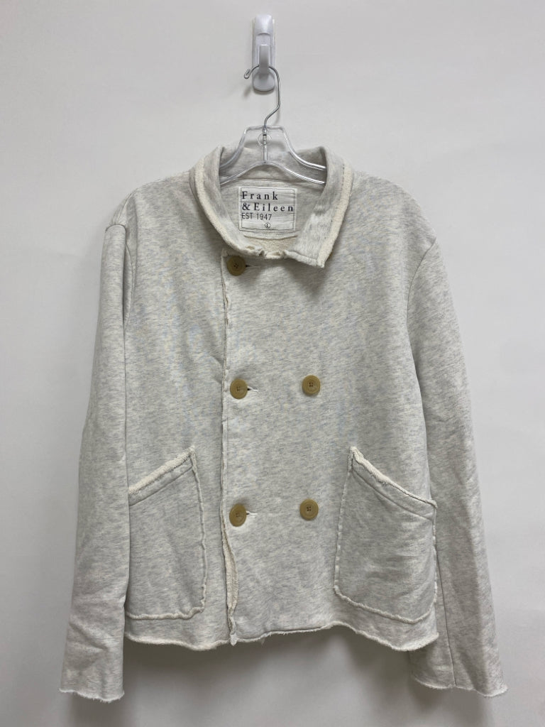 Frank &amp; Eileen Size L Cream/Gray Mottled Double-Breasted Ladies Jacket
