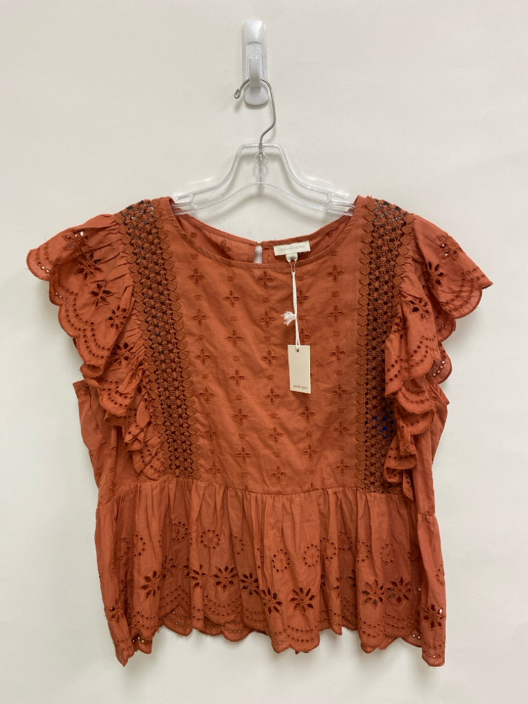 NWT jennifer&amp;grace Size L Terra Cotta Ruffles Eyelet Ladies Top