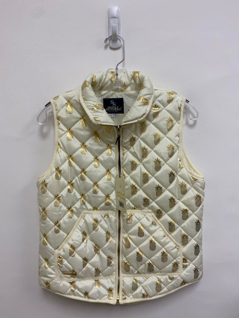 NWT Simply Southern Size S Cream Gold Color Pineapples Ladies Vest
