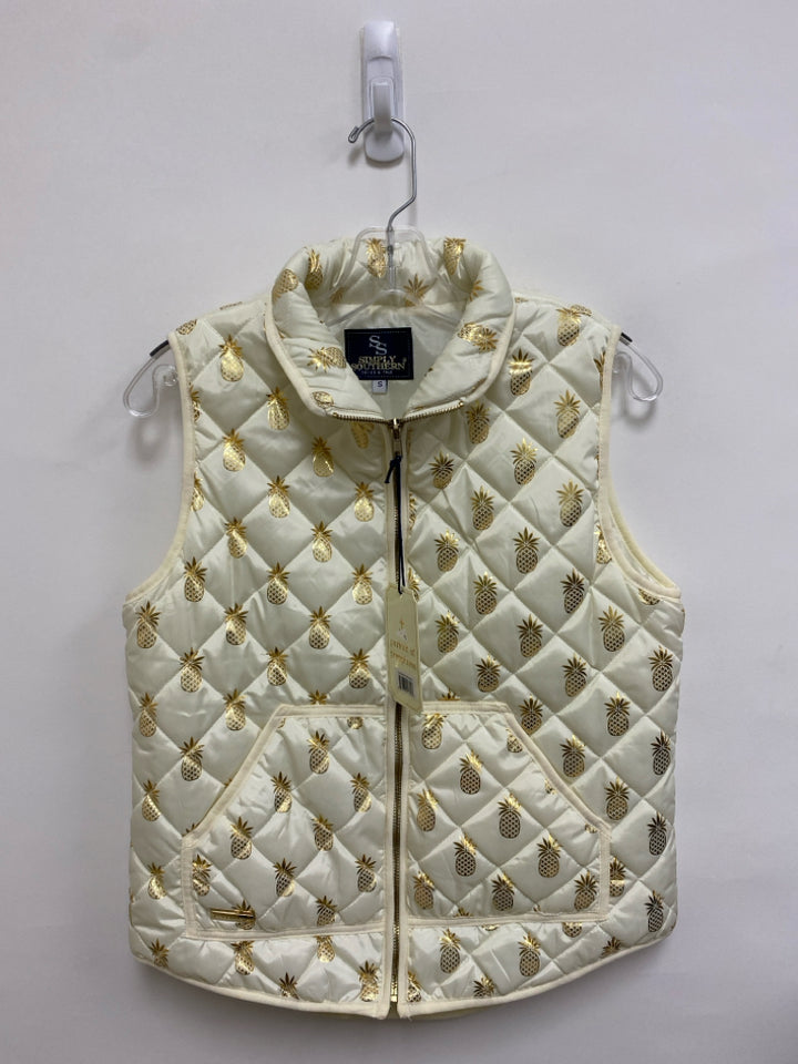 NWT Simply Southern Size S Cream Gold Color Pineapples Ladies Vest