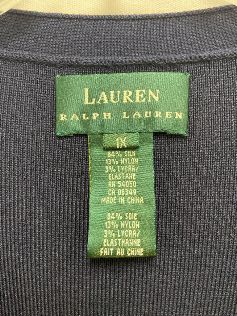 Lauren Ralph Lauren Size 1X Navy Cream Striped Silk Plus Size Sweater