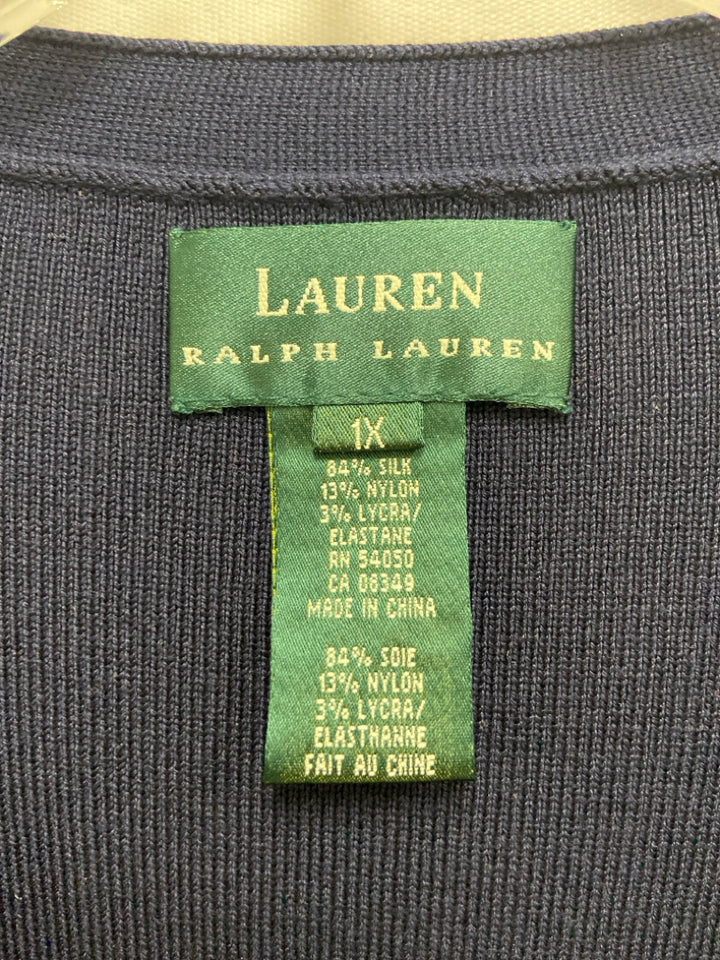 Lauren Ralph Lauren Size 1X Navy Cream Striped Silk Plus Size Sweater