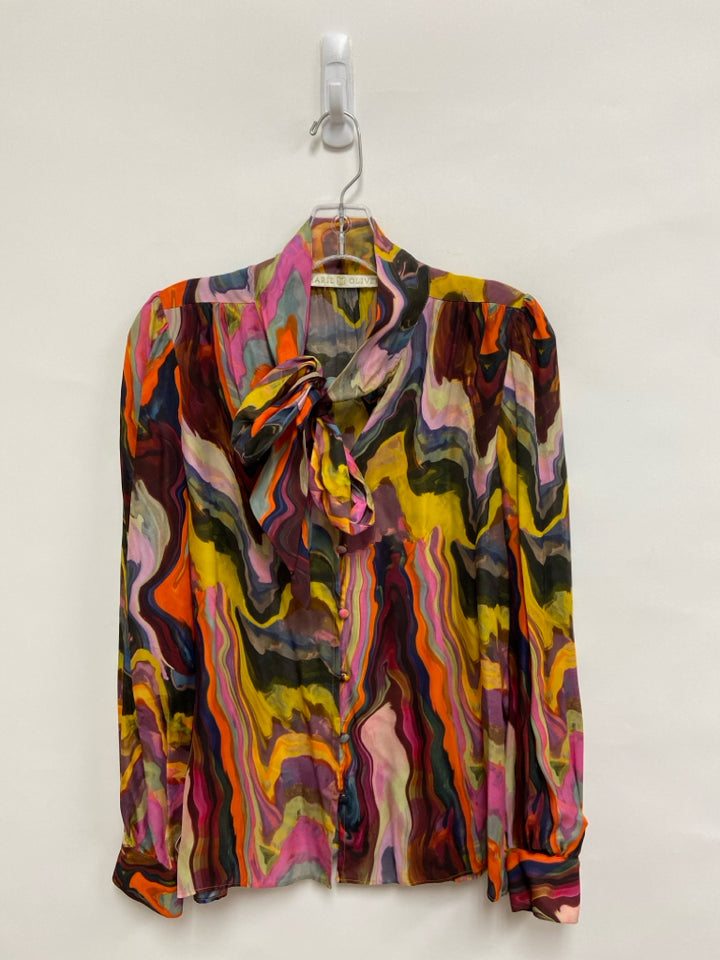 Marie Oliver Size S Yellow Burgundy/Multi Ladies Top