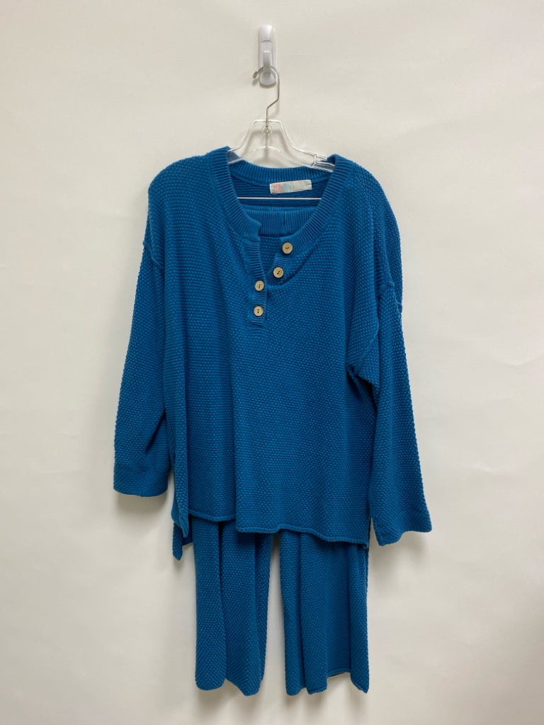 Free People Size S Turquoise Texture Wide Leg Knit Ladies 2pc Pant Set