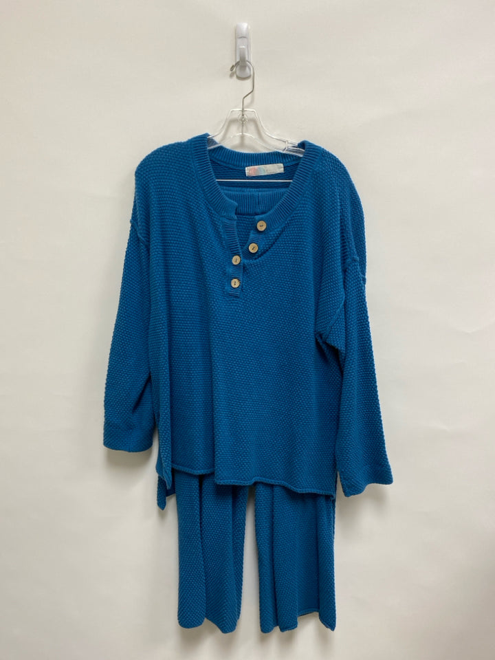 Free People Size S Turquoise Texture Wide Leg Knit Ladies 2pc Pant Set