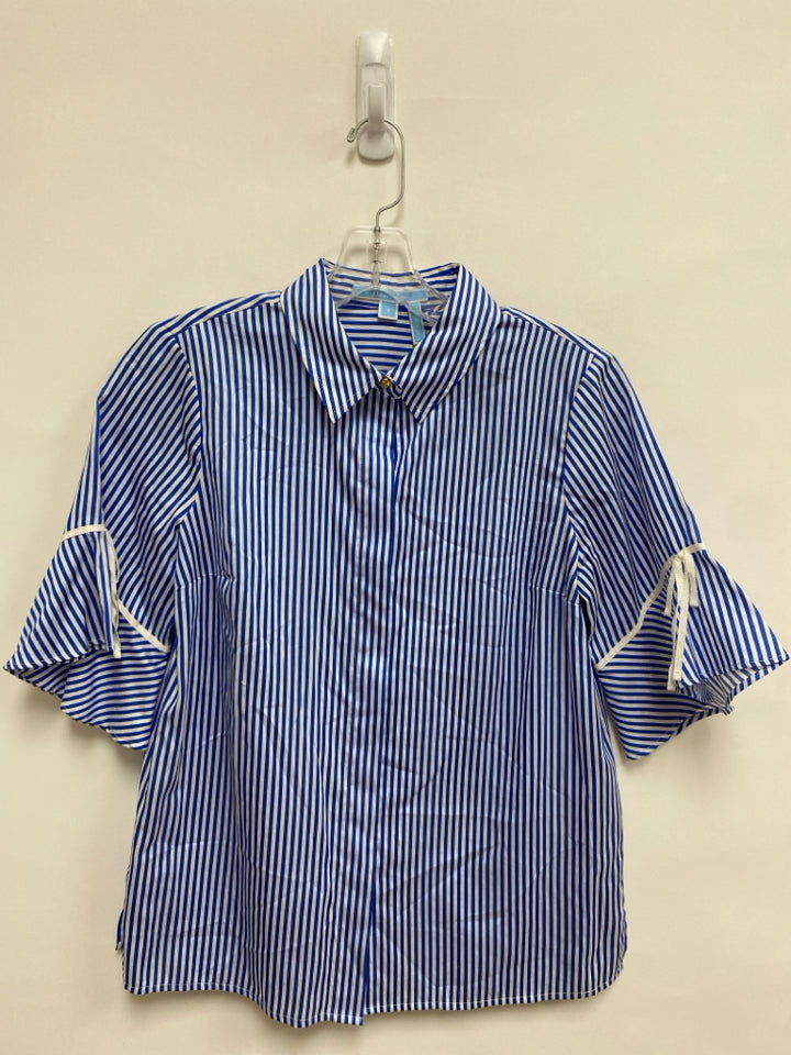 Draper James Size 2 White/Blue Stripes Bell Sleeves Ladies Top