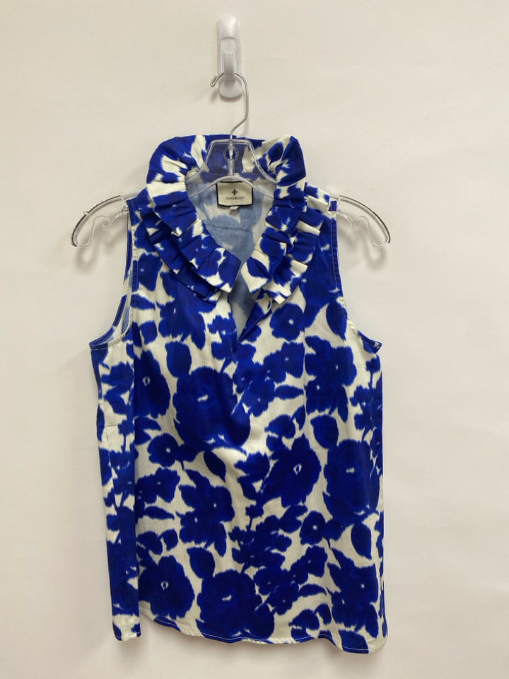 TUCKERNUCK Size S Royal Blue/White Floral Sleeveless Ladies Top
