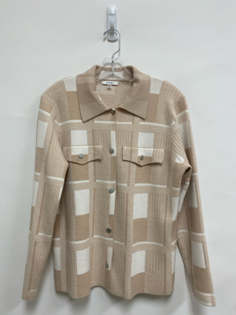 sioni Size M Beige White Geometric Ladies Sweater