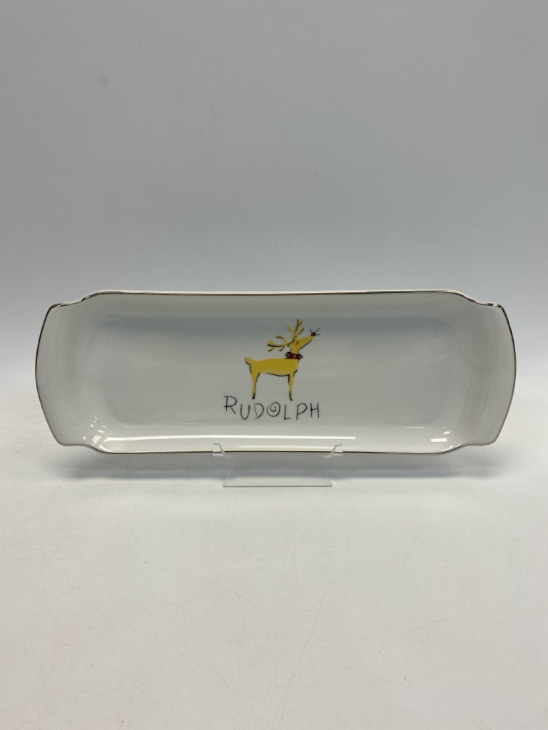 Pottery Barn White Yellow Reindeer Christmas