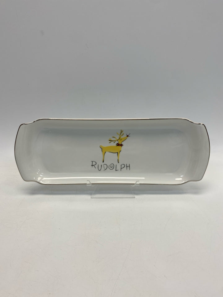 Pottery Barn White Yellow Reindeer Christmas