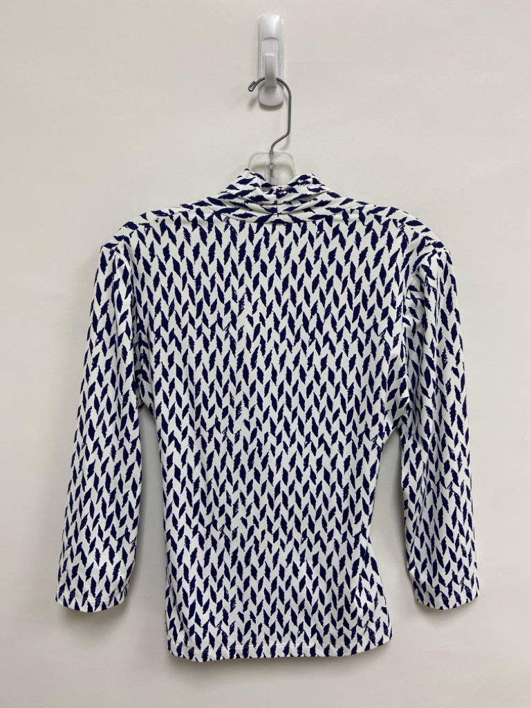 J McLaughlin Size S White Navy Print Long Sleeve Ladies Top