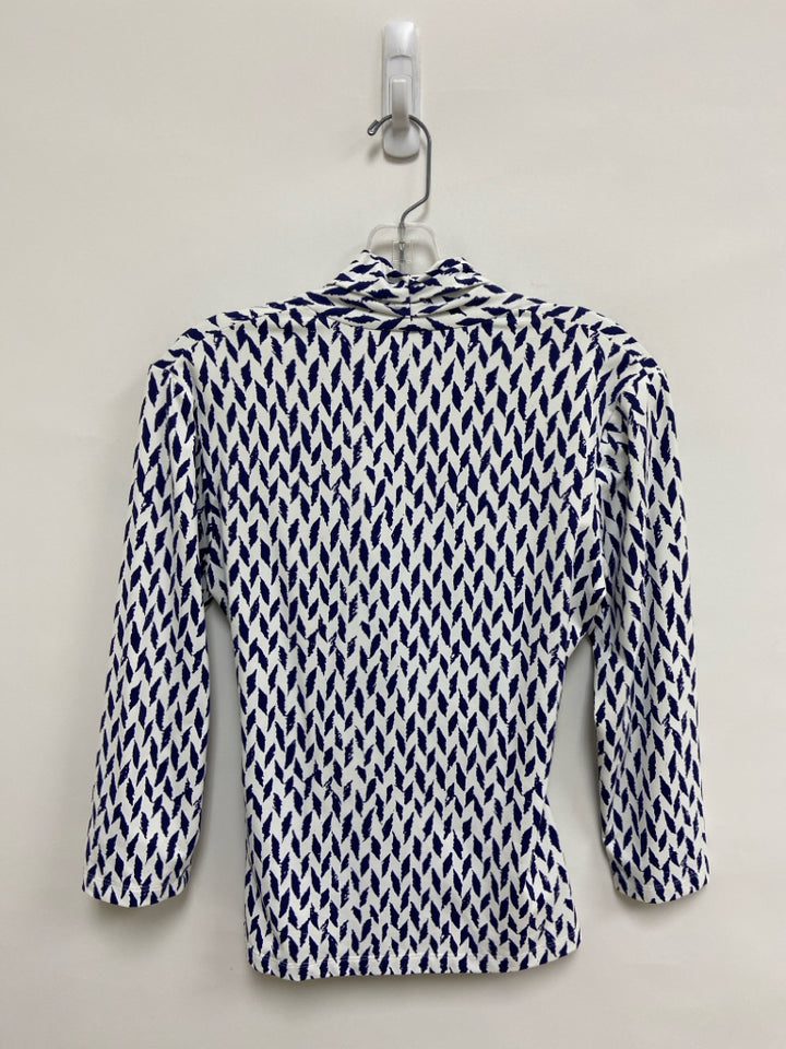 J McLaughlin Size S White Navy Print Long Sleeve Ladies Top