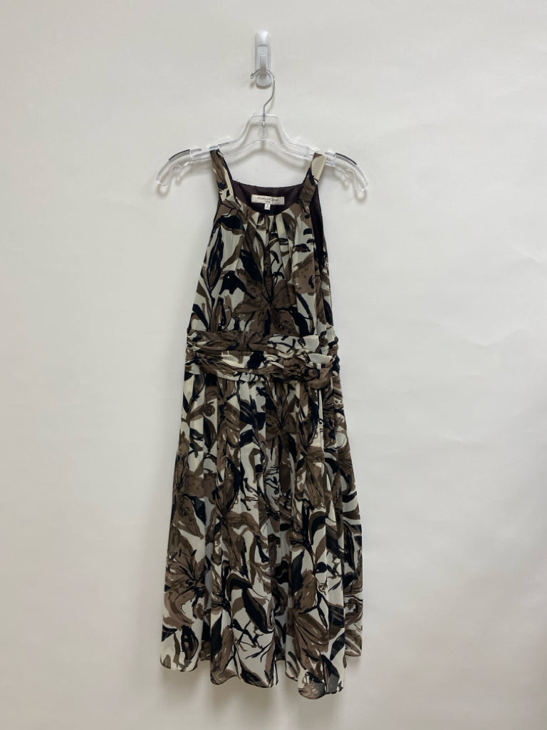 Evan Picone Size 10 Brown Black/Cream Flowers Sleeveless Ladies Dress