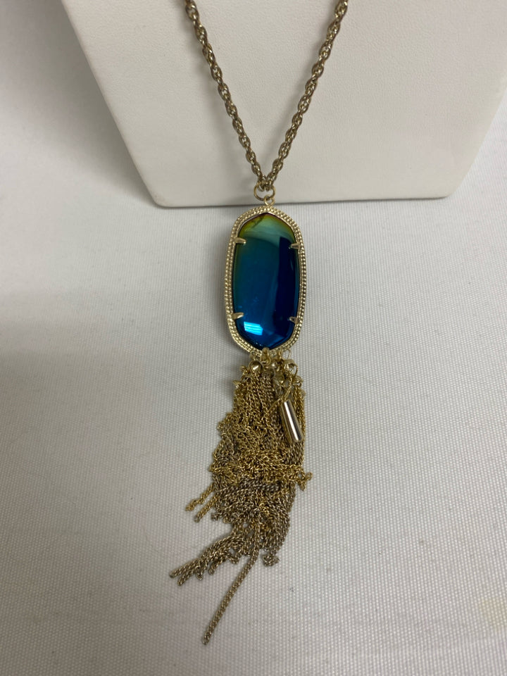 Kendra Scott Black/Gold Blue/Green Jeweled Necklace