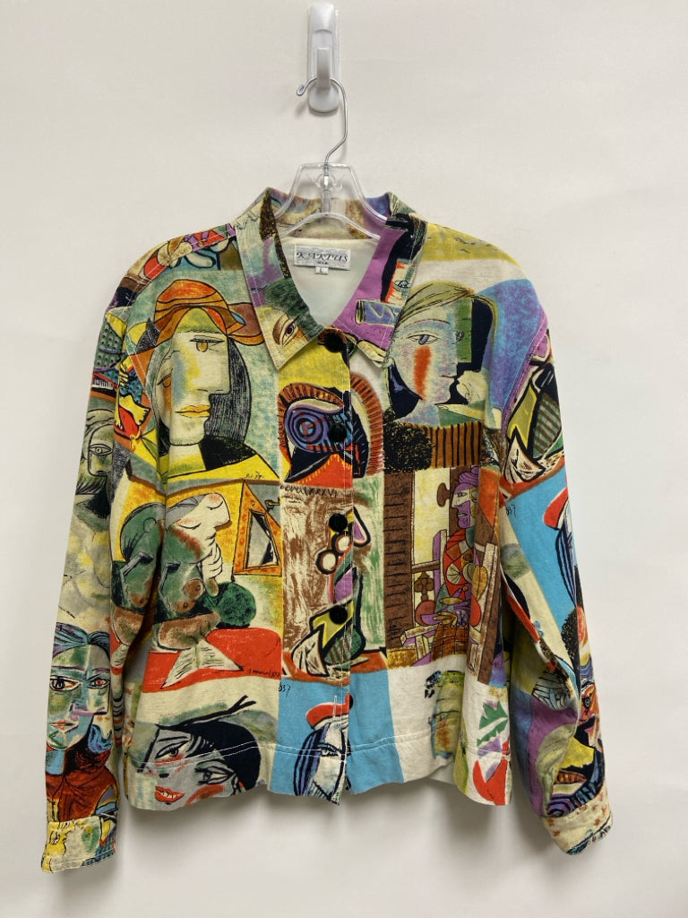 Kaktus Size L Cream/Yellow Black/Multi Abstract Long Sleeve Ladies Top