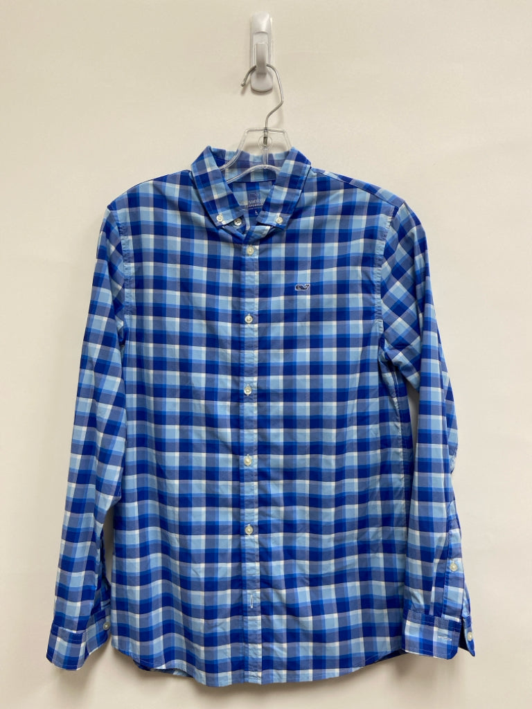 Vineyard Vines SIZE L Royal Blue White Plaid Button Up Boy&