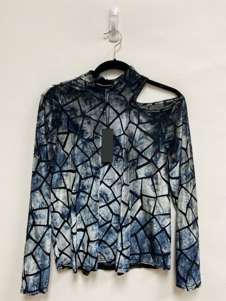 NWT Viereck Size L Black Gray/Blue Tie Dye Ladies Top