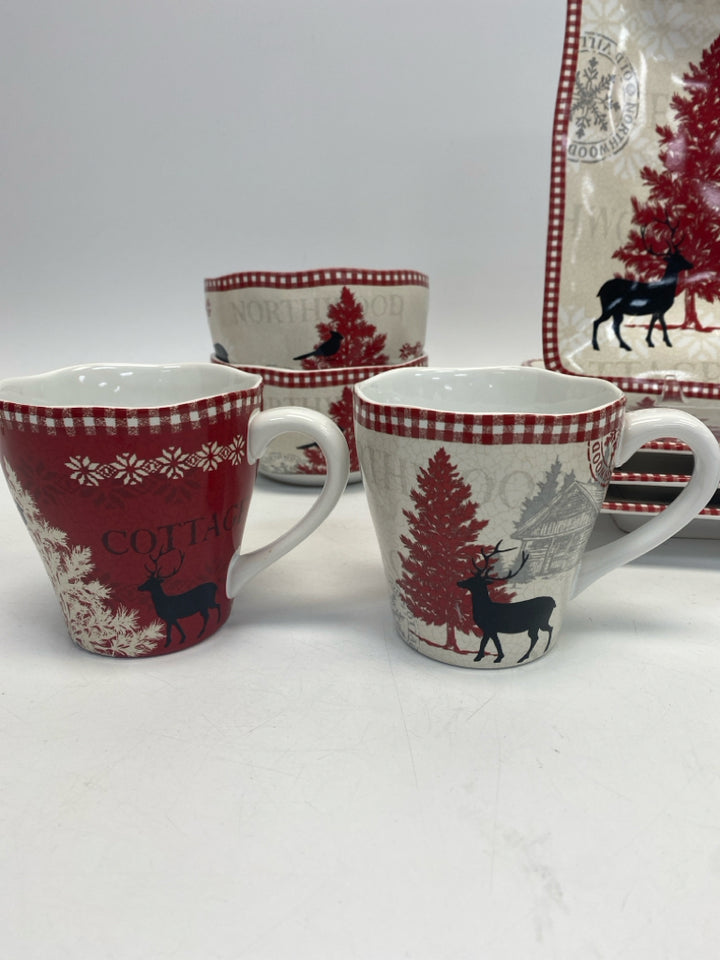 Cream Red/Black Deer Dishes