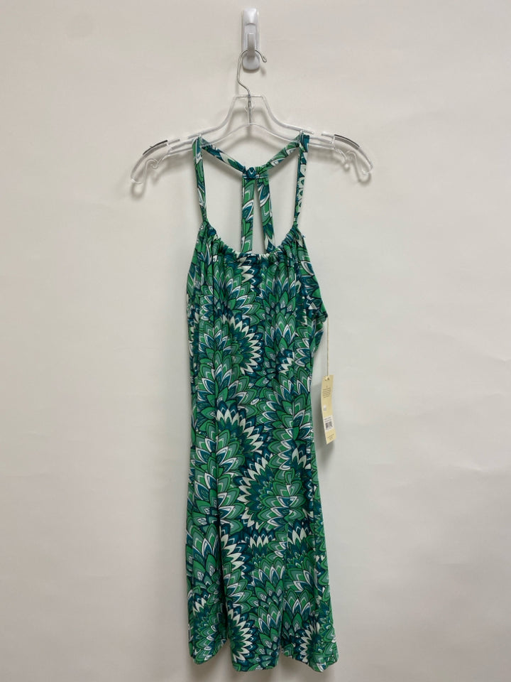 NWT PrAna Size L Green/White Aqua Petals Halter Ladies Dress
