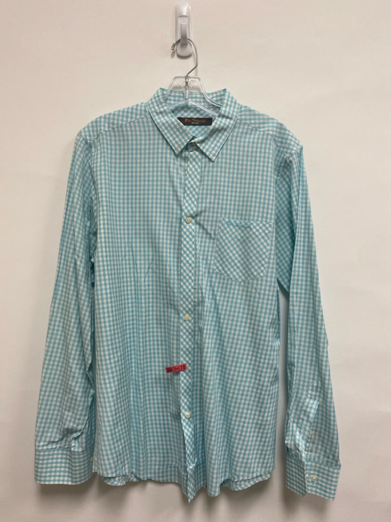 Ben Sherman Size L Aqua White Checkered Button Up Men&