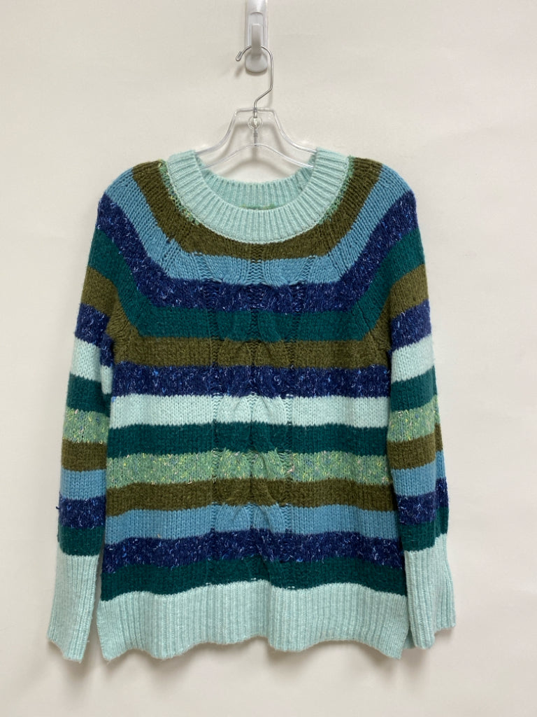 Talbots Size M Aqua/Navy Green/Blue Stripes Ladies Sweater
