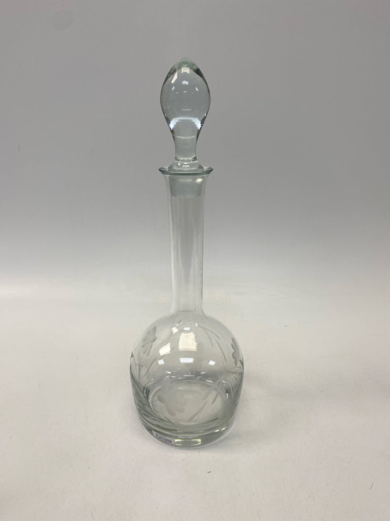 Clear Frosted Flowers Glass Decanter