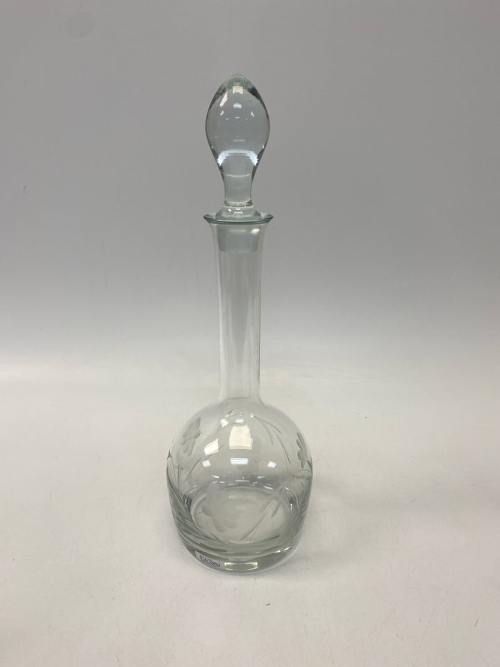 Clear Frosted Flowers Glass Decanter