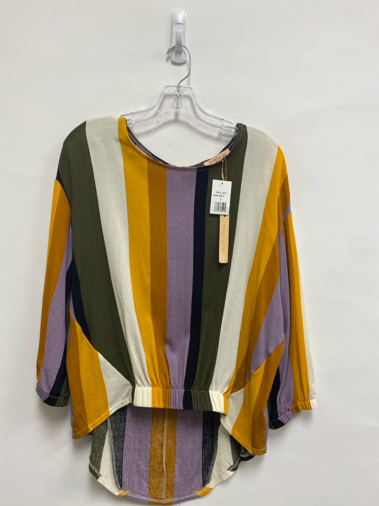 NWT Gibson/Latimer Size S Cream/Gold Olive/Lavender Striped Ladies Top