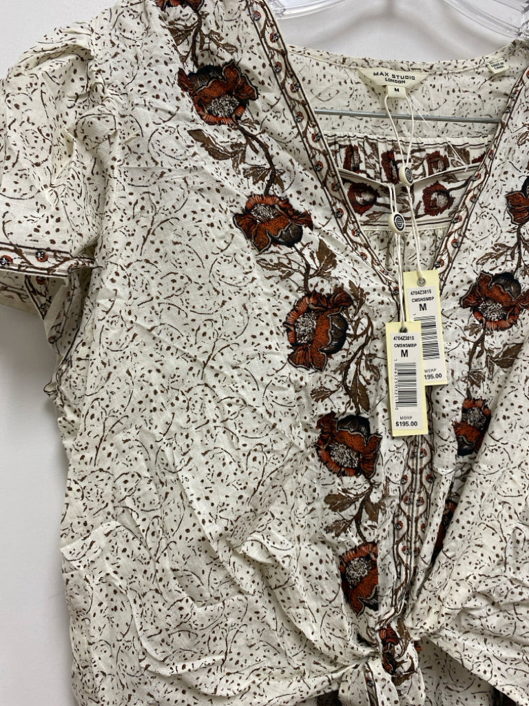 NWT Max Studio Size M Cream/Brown Orange Floral Ladies 2pc Skirt