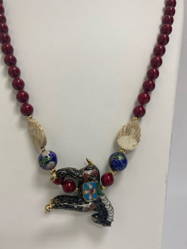 Red Multi Color Cloisonne Necklace