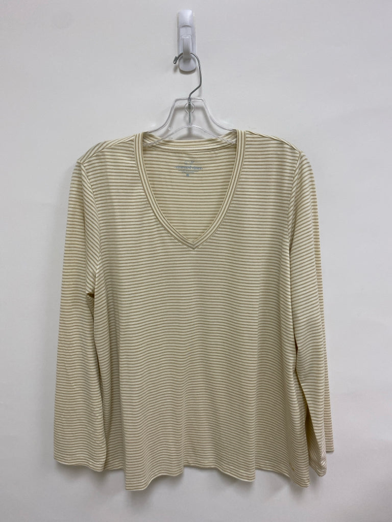 Vineyard Vines Size XL Beige Gold Striped V Neck Ladies Top