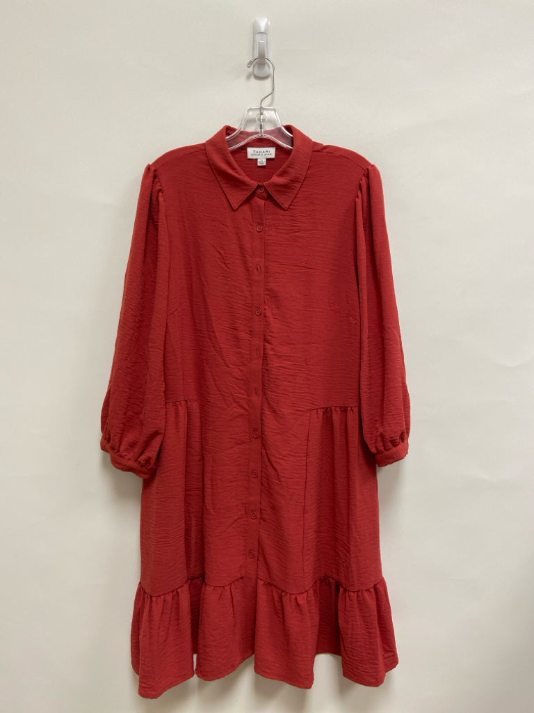 Tahari Size 10 Terra Cotta Crinkle Puff Sleeve Ladies Dress