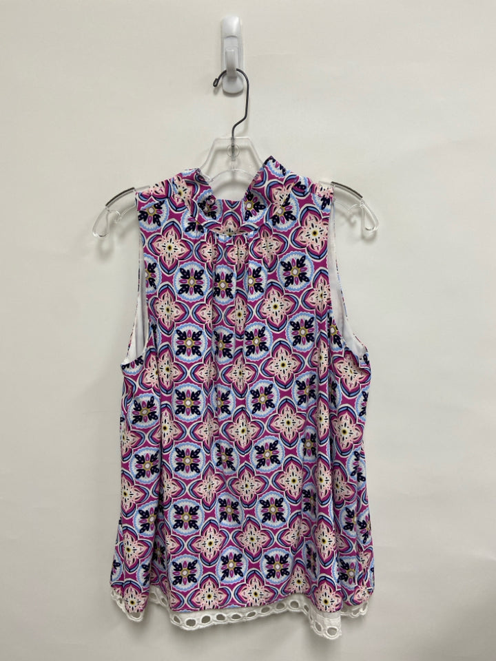 Crown &amp; Ivy Size XL Navy/Blue Purple/White Medallion Sleeveless Ladies Top