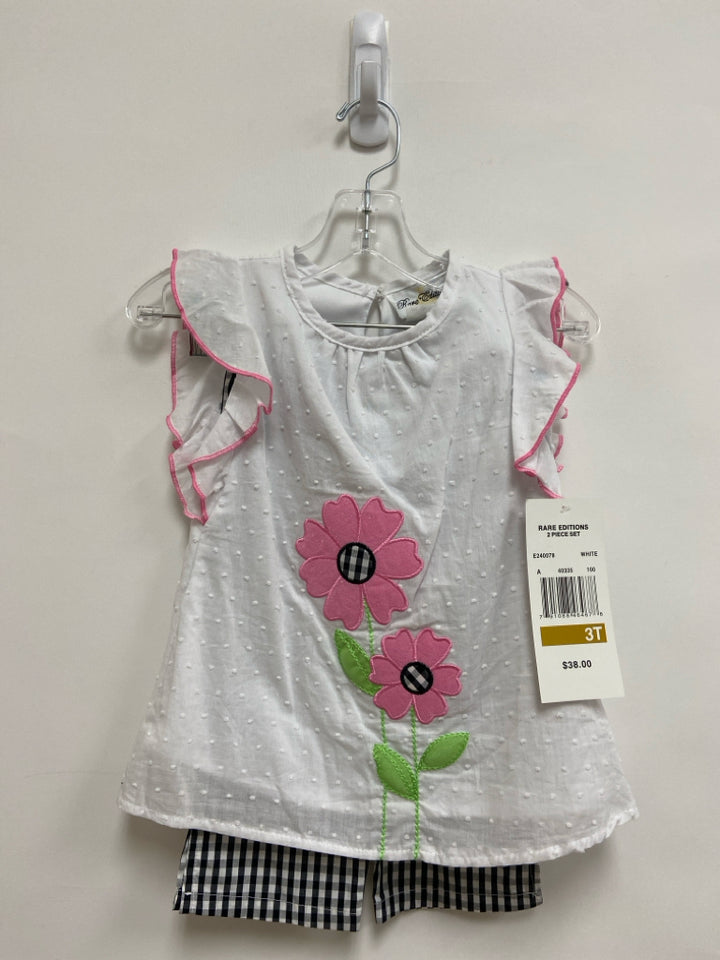 NWT Rare Editions SIZE 3T White Pink/Black Flowers Girl&