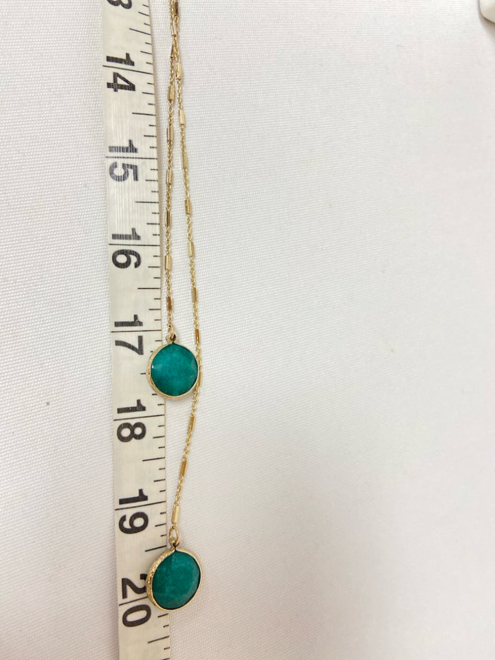 NWT Wht House/Blk Mkt Gold Color Teal Green Shapes Necklace