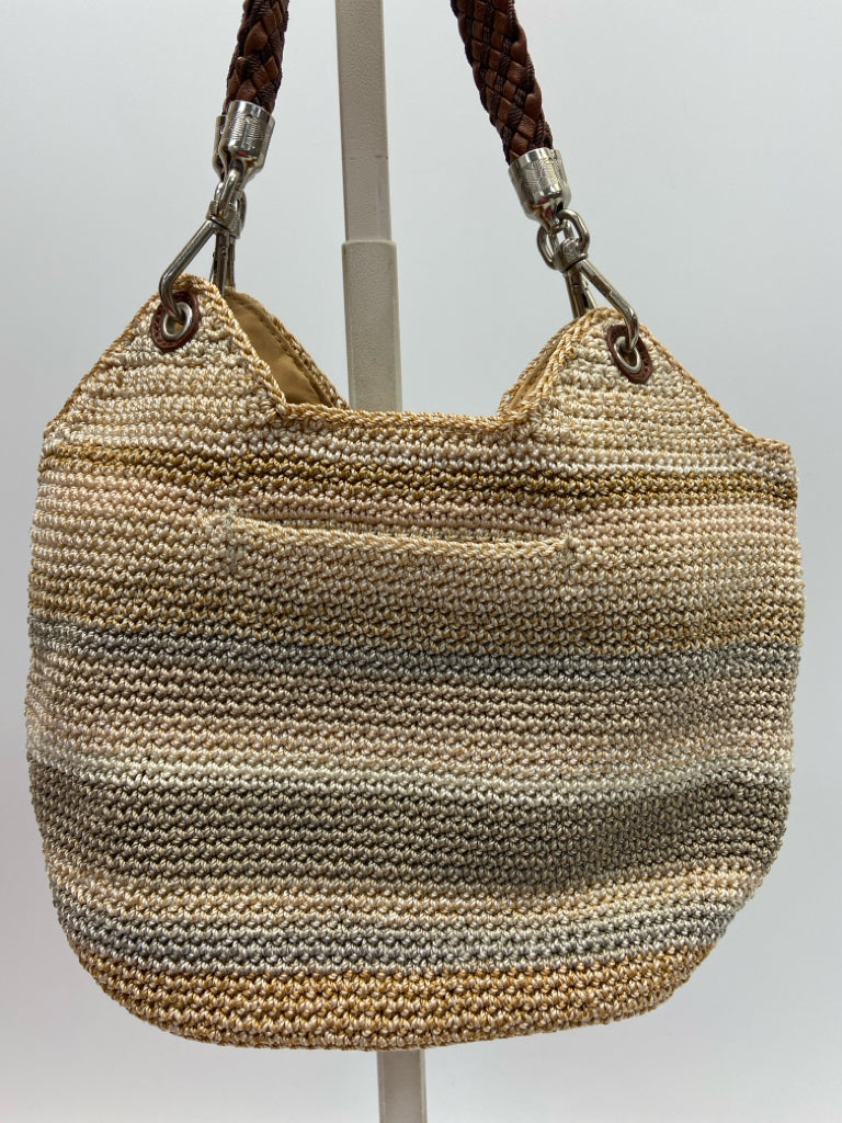 NWT Sak Tan Brown Stripe(s) Crochet Handbag